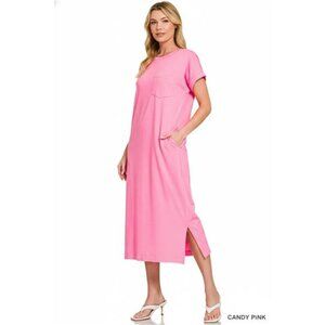 Zenana Round Neck Short Sleeve Midi‎ Dress